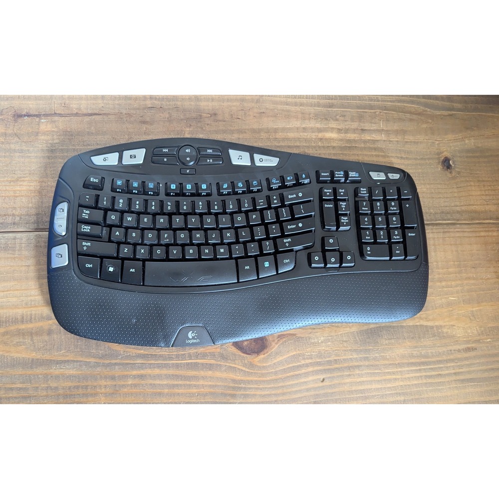 Logitech K350‎ Wireless Wave Ergonomic Keyboard Black Media Keys NO DONGLE
